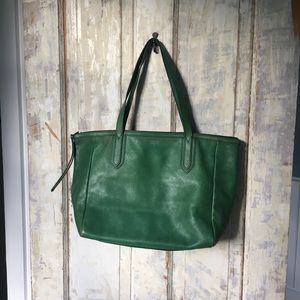 Fossil Carry-all green leather shoulder bag